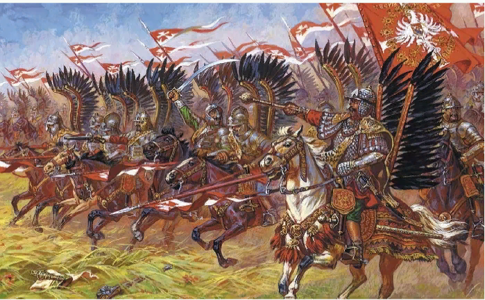 Атака польской кавалерии, так называемых крылатых гусар