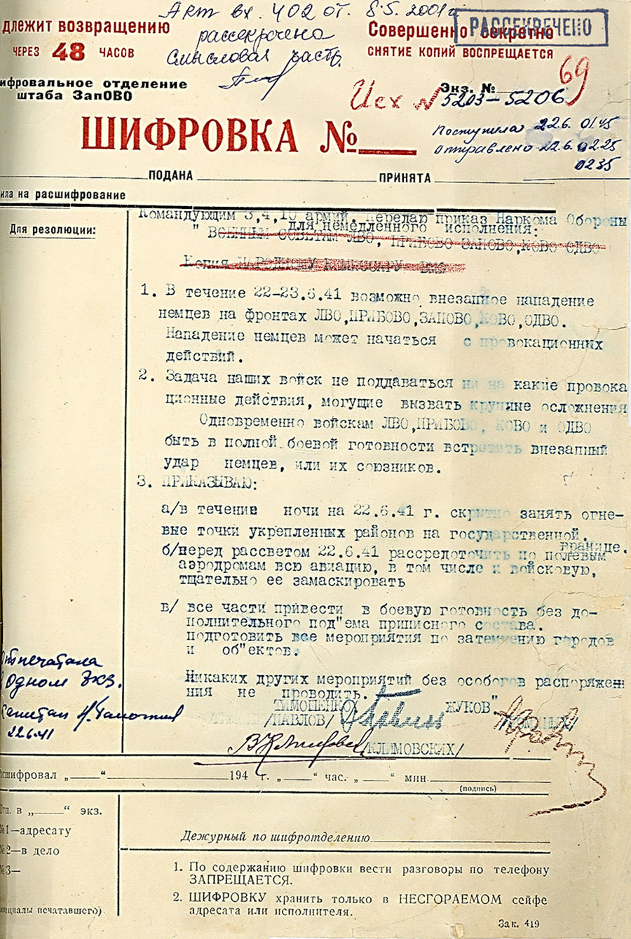 Директива Народного Комиссара Обороны СССР №1 от 22 июня 1941 г.