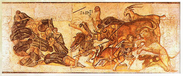 Сцена венацио с участием быка на одной из сохранившихся римских фреск.
